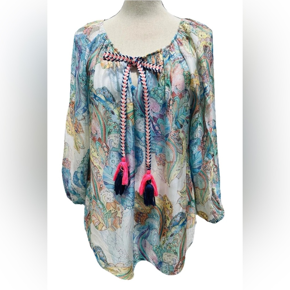 Tempo Paris Paisley Fantasy Blouse M Tassels Fairycore CottageCore Boho Hippie